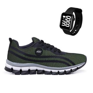 Imagem de Tênis Masculino Leve para Corrida e Caminhada + Relógio Quadrado - Conforto e Performance.-Masculino