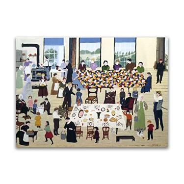 Imagem de Pinturas a óleo Grandma Moses Anna Mary Robertson. Reprodução impressa em tela. Arte famosa (The Quilting Bee) Pôster e impressões de paisagem. Imagens de arte de parede em tela 70 x 100 cm (28 x 40