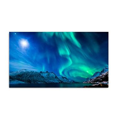 Imagem de Arte de parede em tela grande Aurora Boreal Pictures-Impressão de pintura de paisagem em tela - Northern Lights Canvas Prints-Blu ray Snow Mountain Poster Arte de parede para decoração de sala de