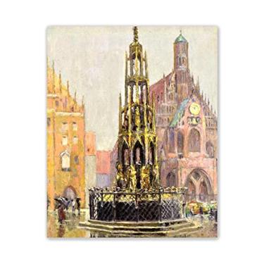 Imagem de JZSDGB Grant Wood Prints-Famous Paintings Wall Art - Reprodução em tela - "Market Place, Nuremberg" - Impressão em tela arte de parede Imagens para decoração de sala de estar 60 x 70 cm (24 x 28 pol)