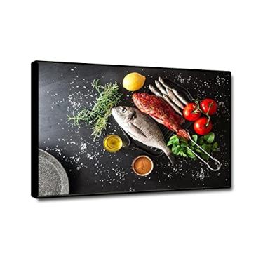 Imagem de Impressão de imagens de cozinha em tela - arte de parede em tela de cozinha grande - pôsteres e impressões de peixe refogado - Comida a imagem para decoração de sala de jantar 40 x 60 cm (16 x 24 pol)