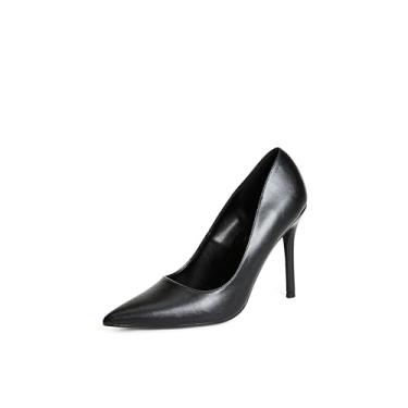 Imagem de JustFab Sapato feminino de bico fechado, bico fino, salto gatinho, sem cadarço, frente única, moderno, sapato social feminino Naomi, Preto, 8 Narrow