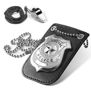 Imagem de Novelty Place Conjunto de brincadeira de faz de conta para crianças - Distintivo e apito de polícia, acessórios de dramatização de detetive, acessórios de fantasia de polícia para policiais