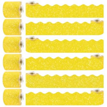 Imagem de Conjunto de bordas de quadro de avisos com glitter - 6 rolos de 196,8 m, decorações de quadro de avisos dourado para escritório, decoração de sala de aula, professores e casa DIY - Boletins de sala de
