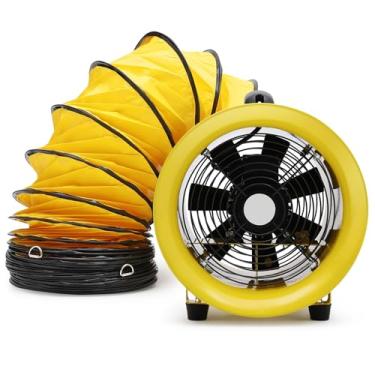Imagem de EcoExplorer Ventilador utilitário de 25 cm com mangueira de duto de PVC de 16,4 pés, exaustor industrial de 3300 RPM, certificado CE e impermeável IP44, ventilador de mangueira axial portátil para
