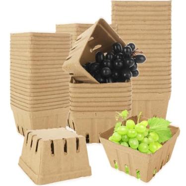 Imagem de MIVIDE Pacote com 100 cestas de fibra de polpa natural, cesta de frutas silvestres moldadas, cesta de frutas silvestres do mercado de fazendeiros, recipiente para morango, mirtilo, framboesa, vegetal