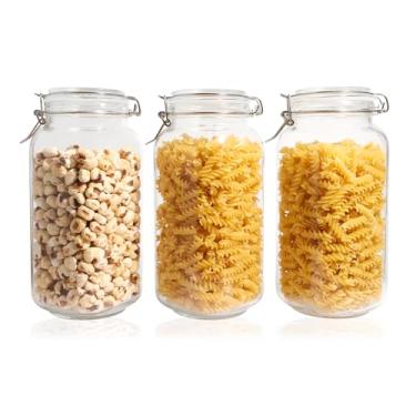 Imagem de SUROQUE Potes De Vidro Com Tampa Hermética, Potes Grandes De Vidro Para Armazenamento De Alimentos, Pacote Com 3 Potes De Vidro Herméticos De Boca Larga Para Farinha, Cereais, Café, Macarrão E Conse