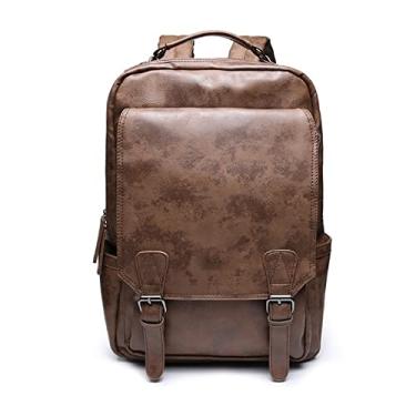 Imagem de Mochila para homens Mochilas para laptop para adolescentes Mochila escolar de couro Mochila de viagem para homens(Khaki)