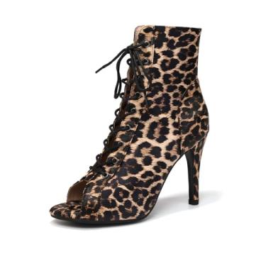 Imagem de ZYXWVU Botas femininas de salto de dança, peep toe, cadarço, salsa latina, bailarino, treino de dança, festa, Leopardo, 39 BR