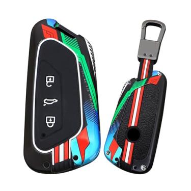 Imagem de HIBEYO Capa Smart Key Fob compatível com VW Volkswagen ID3 ID4 MK8 Golf 8 GTI Skoda Octavia Acessórios Fashion Metal Painted Key Shell com Chaveiros-A Chaveiro Preto