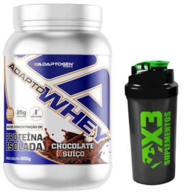 Imagem de Adapto Whey Sabor Chocolate Suíço 900g - Adaptogen + Coqueteleira 600ml - X3 Suplementos