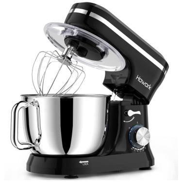 Imagem de Mixer Elétrico HOWORK, 10 Velocidades Com Tigela de Aço Inoxidável 6,5 Litros, Gancho para Massa, Batedor de Arame, Ideal para Cozinheiros