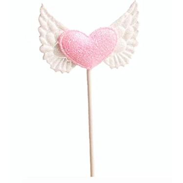 Imagem de WOIWO 10 PCS Pink Heart Angel Wings Cake Decoration, Dessert Table, Baking Card Plug-in, Fruit Pick Angel Wings Card