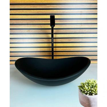 Imagem de Kit Cuba Vidro Oval 47Cm + Torneira + Valvula Preto Fosco