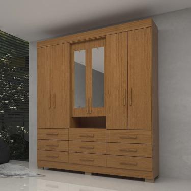 Imagem de Guarda-roupa Casal 178,80cm 6 Portas 9 Gavetas Capelinha com Espelho 100% Mdf Débora