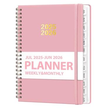 Imagem de Agenda acadêmica 2025-2026, calendário semanal e mensal (julho de 2025 a junho de 2026), agenda de estudantes escolares de capa dura com abas, ideal para material de escritório escolar, A5 (16 cm x