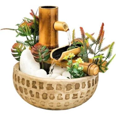 Imagem de Fonte Agua Cromoterapia Decorativa Mesa Cascata Bambu Resina - NoBrand