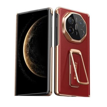 Imagem de FWYANZH Capa para Huawei Mate X6, capa traseira de couro legítimo, suporte invisível, alça de pulso, proteção total para lente à prova de choque, capa de dobradiça, vermelha, Mate X6