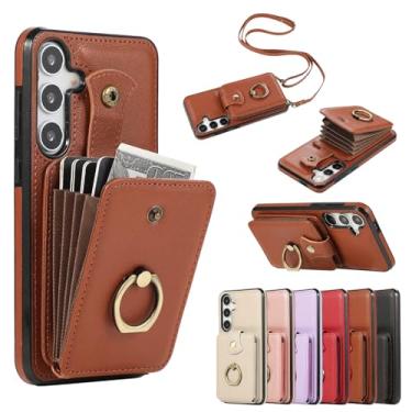 Imagem de FocRelaxer Capa de telefone para Samsung Galaxy A15 5G carteira celular com alça transversal anel suporte RFID porta-cartão de crédito GalaxyA15 5G acessórios suporte mulheres homens meninas marrom