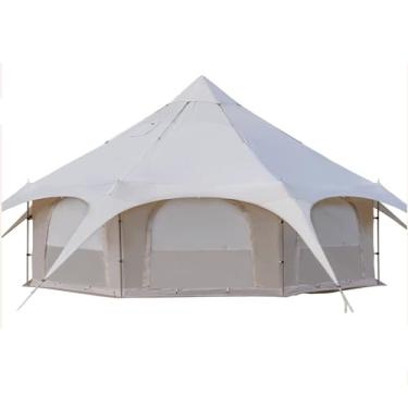 Imagem de Tenda de sino para 8 a 10 pessoas, tenda de polialgodão, adequada para todas as estações, para-sol, para fogueira, acampamento em grupo, marrom (bege)