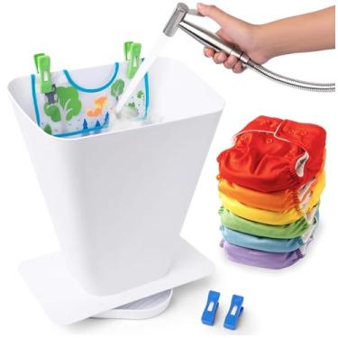 Imagem de SimplyImagine SprayStand – Protetor contra respingos de fralda de pano – Contém spray e detritos ao enxaguar fraldas de pano, roupas, sapatos e mais em balde de spray de vaso sanitário