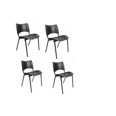 Imagem de Kit 4 cadeira empilhável iso fixa preta - MOVEIS VITORINO