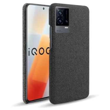 Imagem de Capa para vivo iQOO 8,Capa desenhada em lona,Case Protetora Ultrafina com Empunhadura Macia,Design em Tecido Antichoque e Antiarranhões-Black