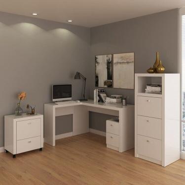 Imagem de Kit para Escritório com 2 Gaveteiros e 1 Mesa de Canto Branco