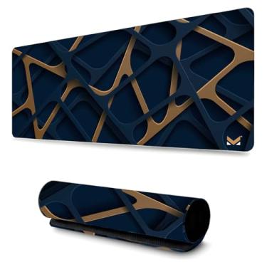 Imagem de Mouse Pad Grande Anti Derrapante Profissional Games e Escritórios (90x40cm) Abstrato Azul e Dourado