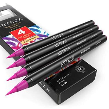 Imagem de Arteza Canetas pincel real, rosa amaranto A139, pacote com 4, canetas aquarela com pontas de pincel de nylon, materiais de arte para pintura com pincel seco, esboços, coloração e caligrafia