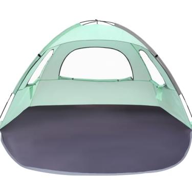 Imagem de WhiteFang Tenda de praia portátil anti-UV para-sol abrigo para 4 pessoas, piso extensível com 3 janelas de malha ventilada, bolsa de transporte, estacas e linhas (verde menta)