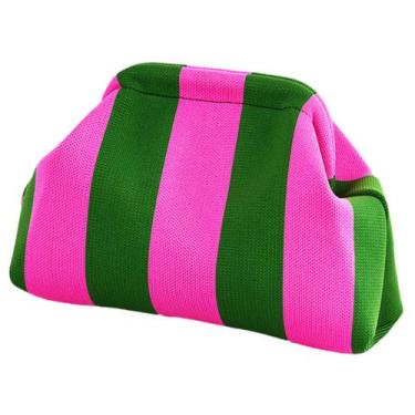 Imagem de Bolsa embreagem DIHKLCIO em tecido de crochê franzido rosa/verde