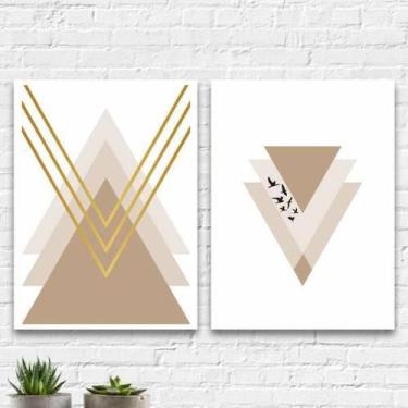Imagem de Kit 2 Quadros Geométricos Rosês Gold 33X24Cm Moldura Branca - Quadros 