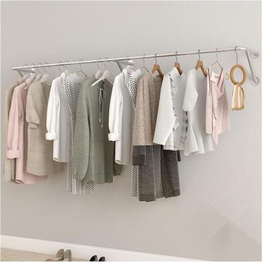 Imagem de Cabideiro Montado Na Parede Dourada, Haste De Suspensão De Rack De Vestuário De Tubo Industrial, Barra De Vestuário De Ferro Resistente, Rack De Barra De Revestimento De Pa, Silvery, 200cm