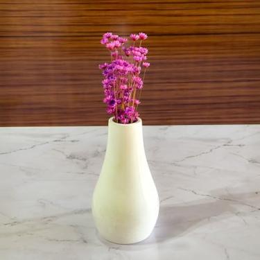 Imagem de Arranjo de Flores Sempre-Vivas Naturais em Vaso Decorativo, 15 cm, Branco com Padrão Art Déco (10)