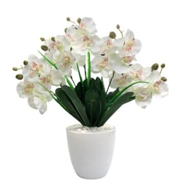 Imagem de Arranjo de Orquídea Artificial Rosa com Vaso Barca, 35 cm de altura, Flores de Silicone Real Toque (Branca Vaso Branco)
