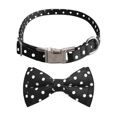 Imagem de Coleira para cães com gravata borboleta, coleira de cachorro com gravata borboleta para cães pequenos e médios - destacável e ajustável H-D-T3A (preto com bolinhas brancas, médio 19,6 polegadas / 50