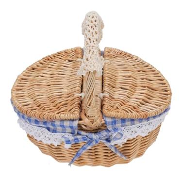 Imagem de Cffuvros Cesta de Piquenique de Vime Com Revestimento Removível, Design de Tampa de Abertura Dupla, Removível e Elegante Forro de Piquenique Cesto de Cesto (Xadrez azul)
