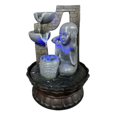 Imagem de Fonte de Água Decorativa com Bola LED Giratória, Estátua de Monge, Decoração Zen