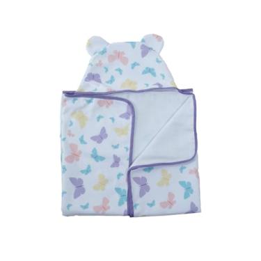 Imagem de Toalha de Banho Bebê com Capuz, 80x70cm, 100% Algodão, Várias Estampas (Borboletas)
