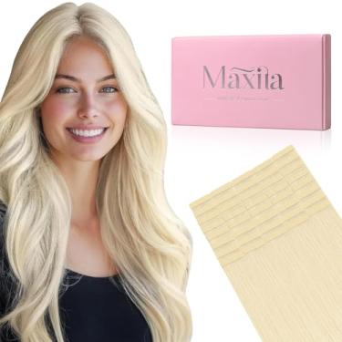 Imagem de MAXITA Extensões De Cabelo Com Fita Adesiva, Loiro Platinado Humano, 24" 100G, 40 Peças, Pontas Grossas, Remy, Sem Costura, Liso, Invisível
