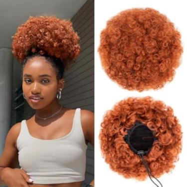 Imagem de YEAME Rabo De Cavalo Afro Puff Com Cordão Para Mulheres Negras, Coque Curto E Cacheado Sintético, Roxo Meninas (Laranja Escuro)