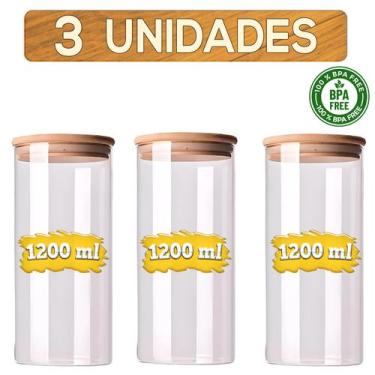 Imagem de Conjunto de Potes Herméticos Vidro Tampa de Bambu Premium Conservar Al
