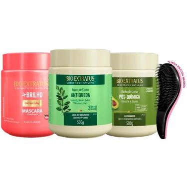 Imagem de Máscaras Bio Extratus Brilho Jaborandi Pós Química 500g e Escova