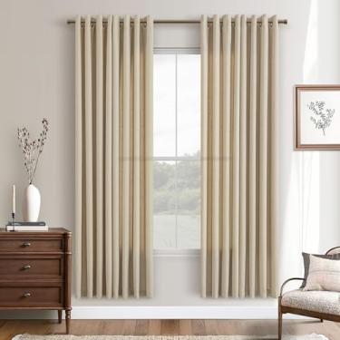 Imagem de Cortinas de linho de areia de aveia 182 cm de comprimento, conjunto de 2 painéis para sala de estar, jantar, ilhós, cortinas de linho semitransparentes, boho, casa de fazenda, neutro, para janela