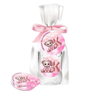 Imagem de kit 25 Lembrancinhas Alcool Gel Ursinha Rosa Maternidade e Chá De Bebê