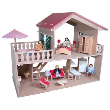 Imagem de Casa De Boneca Com Piscina - Com Móveis - Madeira - 2 Andares - Bohney