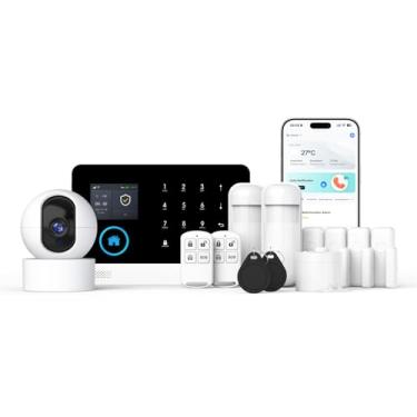 Imagem de LWOHSI Sistema De Alarme Segurança Residencial Pg103, Pacote Com 8 Sistemas Gsm Câmera T53A, Alerta Aplicativo Telefone Compatível Alexa, Sem Mensalidade