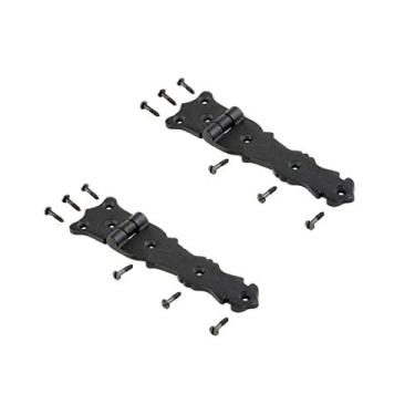 Imagem de Dobradiça de porta de ferro forjado preto 14 cm L estilo antigo flor de lis resistente à ferrugem decorativo dobradiças de porta de montagem embutida para portas de armário com renovadores de hardware Pacote com 2