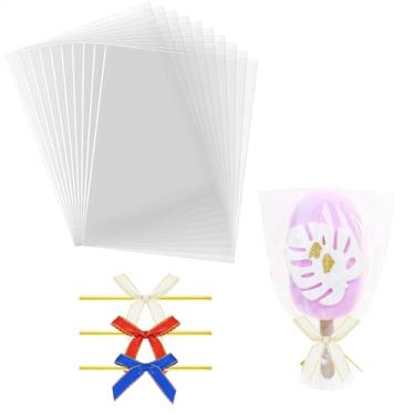 Imagem de Mini Skater 50 unidades de sacos de guloseimas transparentes com laços torcidos, sacos de bolo de violoncelo, saco de biscoito para embalagem de presente, chocolate, sobremesa, aniversário, casamento